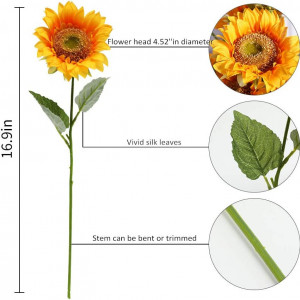 Set de 6 flori artificiale Tifuly, metal/plastic/matase, galben/verde, 43 cm - Img 5