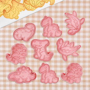 Set de 6 forme pentru biscuiti LUCTHY, model dinozauri, polipropilena, roz - Img 4