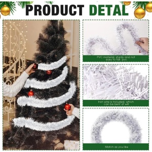 Set de 6 ghirlande de Craciun pentru coronite Geosar, folie, argintiu, 5, 5 m x 5 cm - Img 5