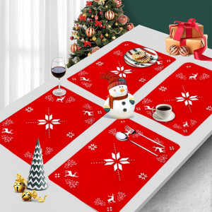 Set de 6 naproane cu 6 coastere de Craciun Anyingkai, pasla, rosu/alb, 45 x 30 cm / - Img 3