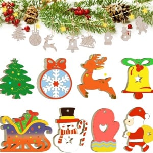 Set de 64 ornamente pentru brad Leyrica, lemn, natur