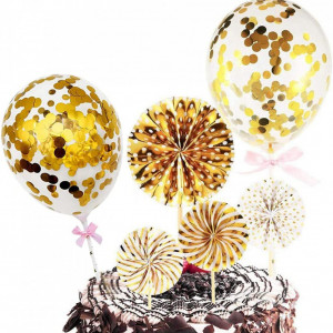 Set de 7 decoratiuni pentru tort la 50 de ani Cymeosh, auriu, hartie/latex - Img 4