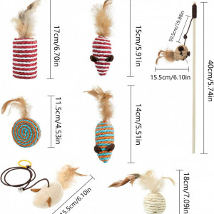 Set de 7 jucarii interactive pentru pisici Ryphal, textil/lemn, multicolor
