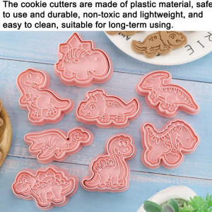 Set de 8 forme pentru biscuiti YGCHEN, tematica dinozauri, plastic, roz, 4-6,5 cm - Img 6