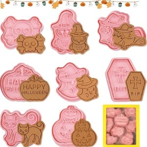 Set de 8 forme pentru decorare biscuiti de Halloween Bavooty, plastic, roz