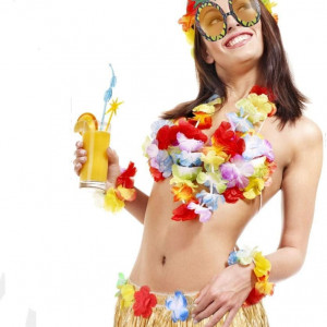 Set de 8 fuste cu accesorii pentru petrecere Hawaiiana, textil/plastic, multicolor, 60 cm 