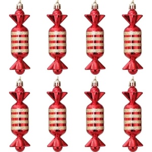 Set de 8 ornamente pentru brad Winwild, plastic, rosu/auriu, 4 x 13 cm