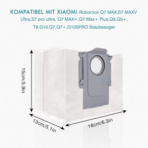 Set de 8 saci pentru aspiratorul Xiaomi Roborock S7 MaxV Ultra /S7 pro Ultra,Q7 Max+,Q5 Taekooki, textil/silicon, alb/gri, 13 x 16 x 15 cm