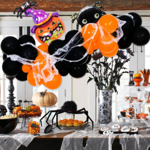 Set de baloane pentru Halloween Miotlsy, latex/folie, portocaliu/negru, 50 piese - Img 6