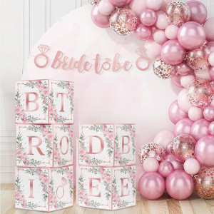 Set de banner si 5 cutii cadou pentru petrecere mireasa Kungfu Mall, hartie, roz, 47 x 47 x 47 cm