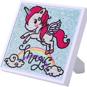 Set de creatie cu diamante si rama YLX, model unicorn, multicolor, 20 x 20 cm - Img 1