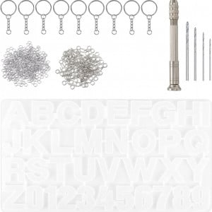 Set de creatie cu matrita si accesorii pentru brelocuri Thirei, silicon/metal, alb/argintiu, 19,4 x 35,9 cm 