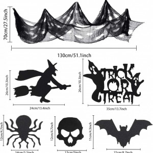 Set de decoratiuni pentru Halloween Booaee, bumbac/hartie/PVC, negru, 14 piese