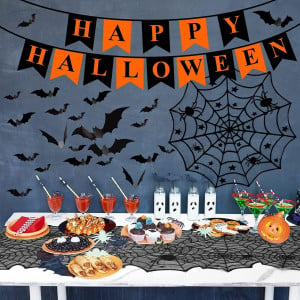 Set de decoratiuni pentru Halloween Jaodfk, PVC/textil, negru/portocaliu, 62 piese