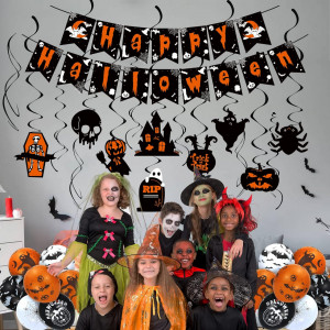 Set de decoratiuni pentru Halloween Linaye, latex/hartie, alb/portocaliu/negru, 40 piese - Img 4