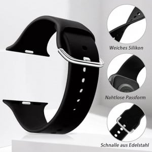 Set de doua bratari pentru Apple Watch Chinbersky, silicon, negru/gri, 42/44/45 mm