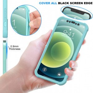 Set de husa cu doua folii de protectie ecran pentru iPhone 12 Mini ORETECH, sticla securizata/silicon, verde/transparent, 5,4 inchi - Img 5