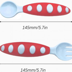 Set de lingura si furculita pentru bebelusi FYACCD, PP, rosu/albastru, 145 mm - Img 2