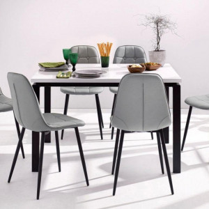 Set de living Sabine/Luna 4 scaune si o masa din lemn/metal/piele sintetica, gri/alb - Img 5