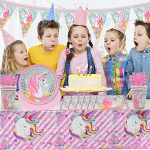 Set de petrecere pentru copii Nesloonp, model unicorn, hartie, multicolor, 48 piese