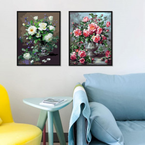 Set de pictura cu numere Bougimal, vopsea acrilica, model floral, multicolor, 40 x 50 cm