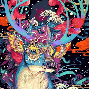 Set de pictura cu numere Fuumuui, vopsea in ulei, model cerb, multicolor, 40 x 50 cm - Img 1