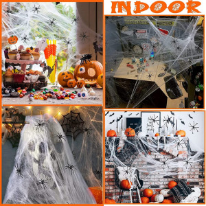 Set de plasa decorativa cu 100 de paianjeni pentru Halloween SunAurora, bumbac/plastic, alb/negru - Img 2