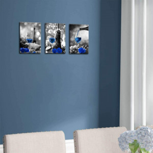 Set de tablouri KEKEMONO, 3 piese, panza, gri/negru/albastru, 40 x 60 cm - Img 7