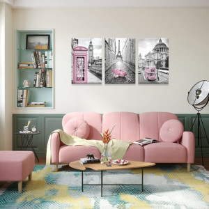 Set de tablouri KEKEMONO, 3 piese, panza, gri/roz deschis, 40 x 60 cm - Img 2