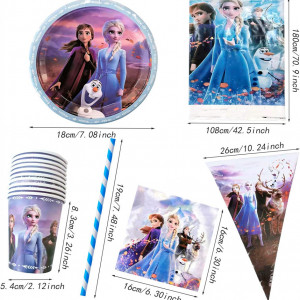 Set de tacamuri pentru petrecere Disney Frozen Yisscen, hartie, multicolor, 72 piese - Img 2