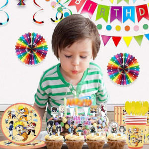 Set de vesela pentru petrecere copii Nesloonp, hartie/plastic, multicolor, 82 piese - Img 4