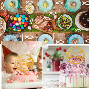 Set decoratiune pentru tort si 45 pestisori LIVESTN, lemn, alb/auriu