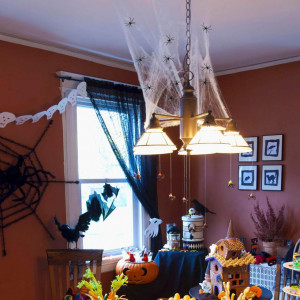 Set decoratiuni pentru Halloween Katoom, textil/plastic, alb/negru, 32 piese