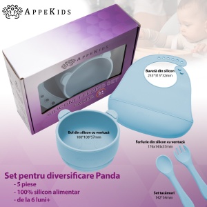 Set Diversificare, AppeKids, 100% Silicon, Panda - Aqua Blue - Img 2