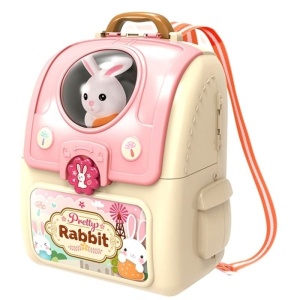 Set ghiozdan jucarie 2 in 1 Rovo 968, Iepuras, Accesorii incluse