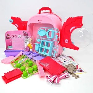 Set ghiozdan jucarie 3 in 1 Rovo 997-2, Spital Pisica, Veterinar, 59 piese - Roz - Img 4