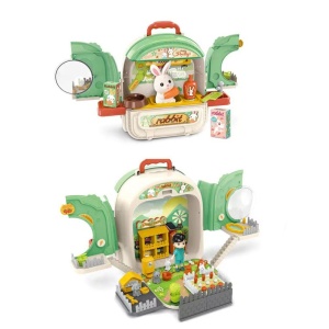 Set ghiozdan jucarie 3 in 1 Rovo 999-2, Iepuras, Fermier, Accesorii incluse - Img 3