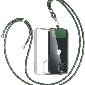 Set husa cu snur pentru iPhone 12 Pro Gumo, TPU/poliester, transparent/verde inchis, 6,1 inchi