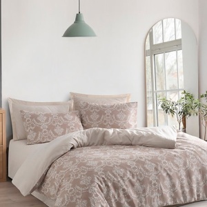Set husa pilota + fata de perna, 70% bumbac/30% poliester, 135x200 cm + 80x80 cm, lavabil 30°C, maro/alb - Verificat A · Re-Bloom