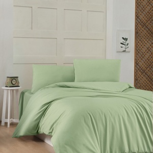 Set husa pilota + fata de perna, bumbac ranforce 100%, 117g/m², 135x200 cm + 80x80 cm, verde deschis - Verificat A · Re-Bloom