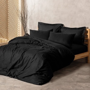 Set husa pilota + fata de perna, bumbac ranforce 100%, 135x200 cm + 80x80 cm, negru - Verificat A · Re-Bloom
