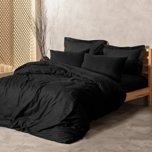 Set husa pilota + fata de perna, bumbac ranforce 100%, 135x200 cm + 80x80 cm, negru - Verificat A · Re-Bloom