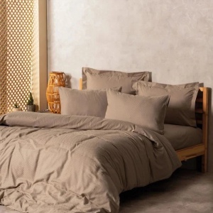 Set husa pilota + fata de perna, percala bumbac 100%, 135x200 cm + 80x80 cm, imprimare reactiva, taupe - Verificat A · Re-Bloom