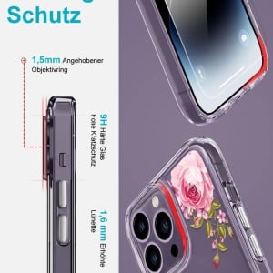 Set husa si 2 folii pentru iPhone 14 Pro Max Ciciber, TPU/sticla securizata, multicolor, 6,7 inchi