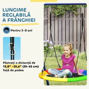 Set leagan de gradina 6in1 pentru copii, otel/PE/PP, 350x183x200 cm, leagan cuib Ø100cm + leagan centura + plasa catarare 220x50cm + leagan franghie + cos baschet Ø38cm, capacitate 40kg/scaun 160kg total, varsta 3-8 ani, certificat EN71, 4 tarusi inclusi, - Img 6