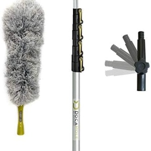 Set maner telescopic cu pamatuf DocaPole, microfibra/aluminiu, gri/argintiu/negru, 7,3 m