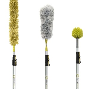 Set maner telescopic si 3 pamatufuri DocaPole, aluminiu/plastic/microfibra, galben/argintiu/gri, 3,6 m - Img 5