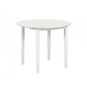Set masa dining si bucatarie Drimus Sophia, MDF, rotunda, 90x74 cm si 4 scaune Montreal, lemn, tapiterie stofa, alb - Img 3