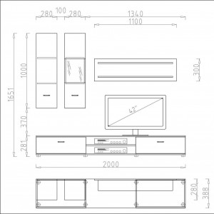 Set mobila living Grinda, 4 piese, PAL, alb, 200 x 195 x 38 cm - Img 2