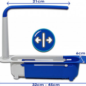 Set organizator extensibil pentru chiuveta cu laveta GEO BULNES GB, plastic/microfibra, alb/albastru, 32-45 x 27 x 6 cm - Img 2